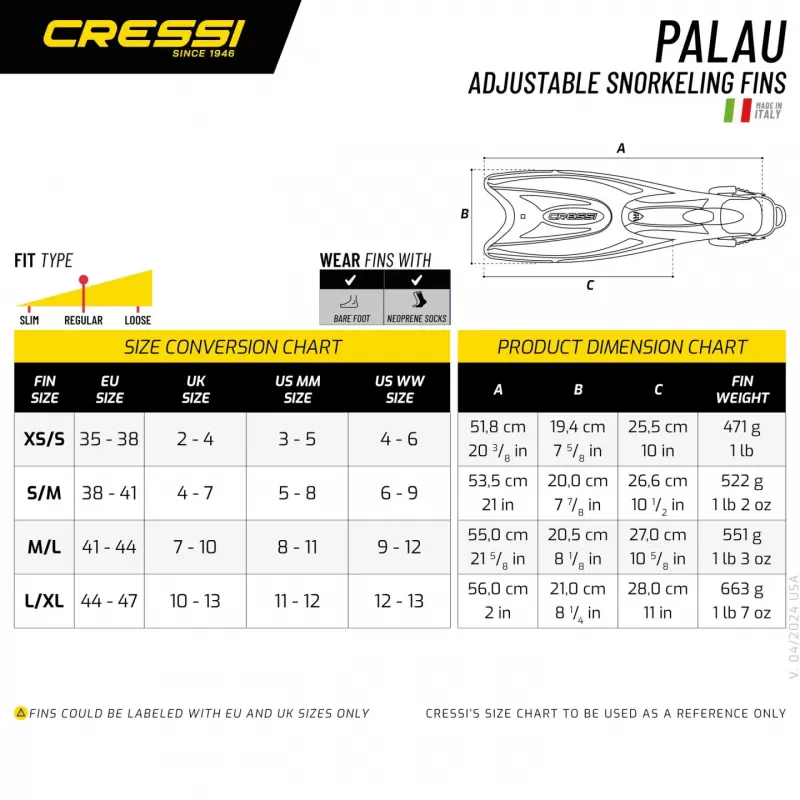 CRESSI plavutke Palau za plavanje  XS/S - EU 35/38 rumena
