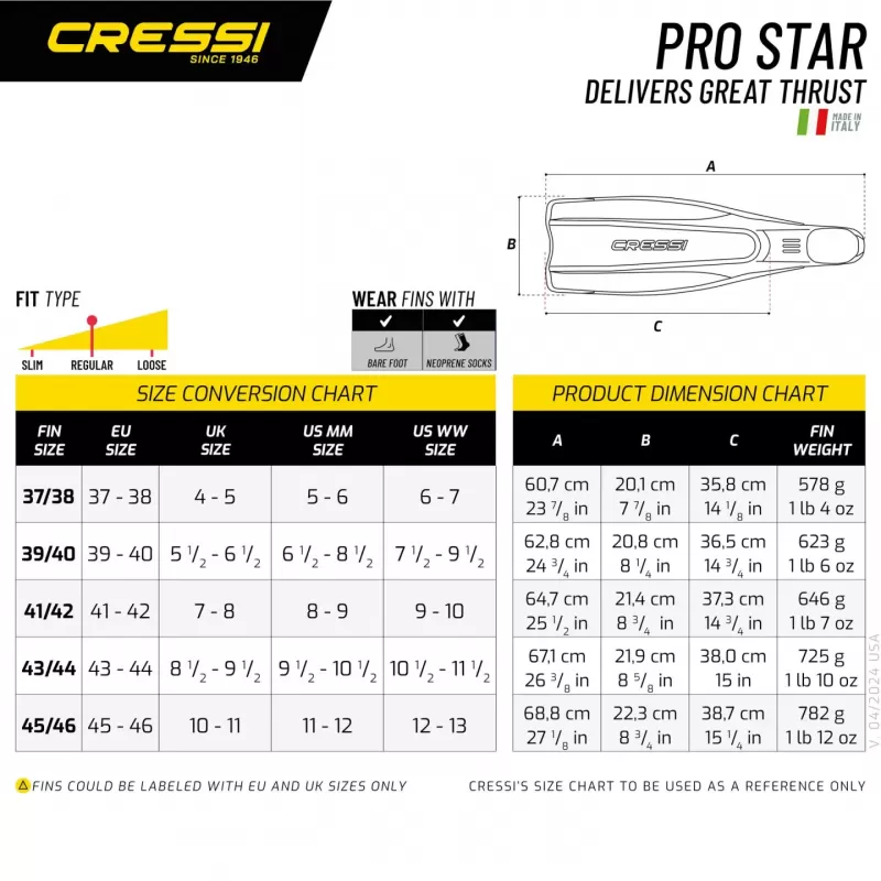 CRESSI plavutke za potapljanje PRO Star  39/40 črna